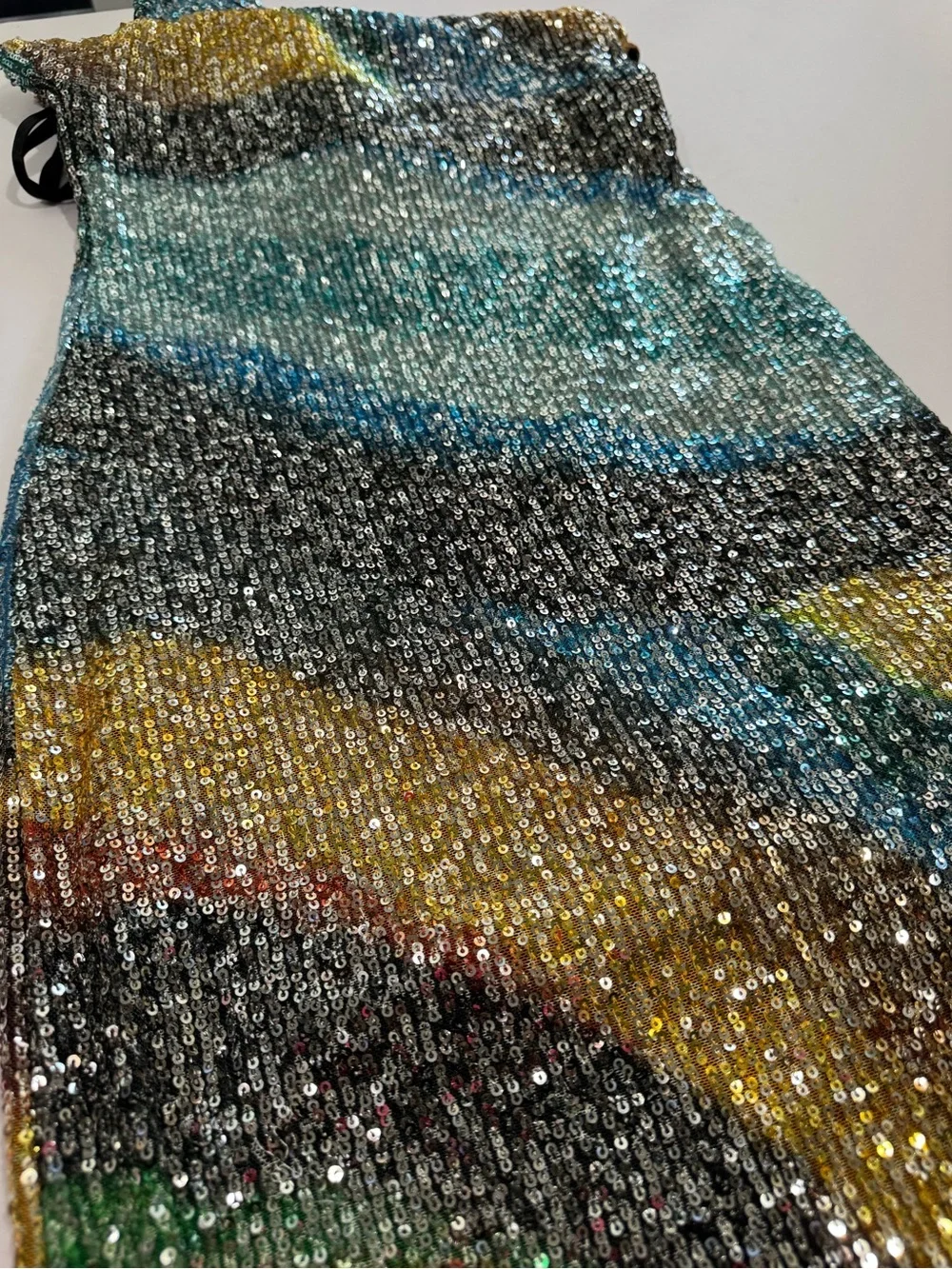 Multicolor Sequin One Shoulder Midi Dress Side Slit - Picture 9 of 11